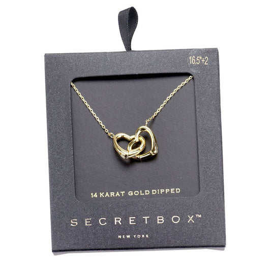 Gold Secret Box 14K Gold Dipped Double Metal Heart Link Pendant Necklace. Beautifully crafted design adds a gorgeous glow to any outfit. Jewelry that fits your lifestyle! Perfect Birthday Gift, Anniversary Gift, Mother's Day Gift, Graduation Gift, Prom Jewelry, Just Because Gift, Thank you Gift, Valentine's Day Gift.