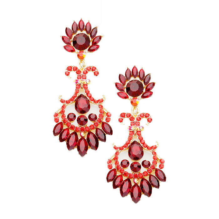 Gold Siam Glass Crystal Flame Statement Evening Earrings, put on a pop of color to complete your ensemble. Perfect for adding just the right amount of shimmer & shine and a touch of class to special events. Perfect Birthday Gift, Anniversary Gift, Mother's Day Gift, Graduation Gift.