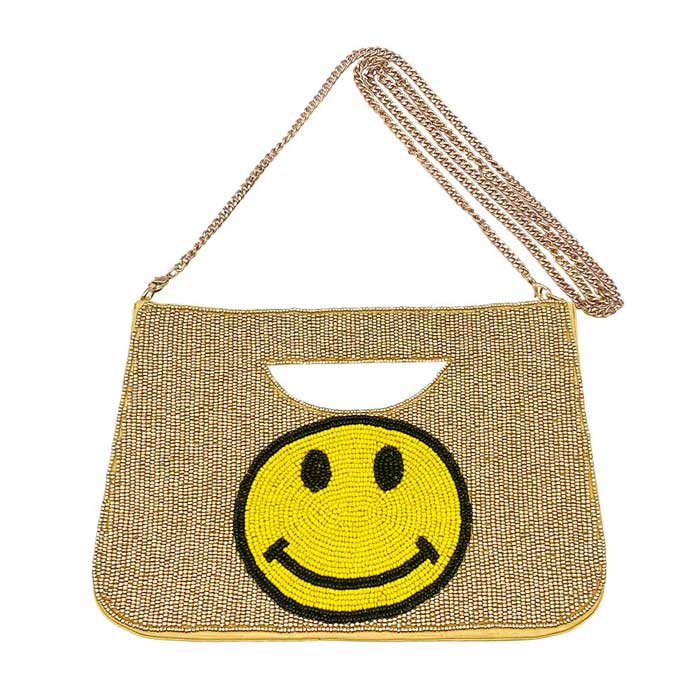 Gold Smile Seed Beaded Tote Crossbody Bag, look like the ultimate fashionista with these Crossbody tote bags! Add something special to your outfit! This crossbody tote bag for women has enough space for their essentials. Perfect for money, credit cards, keys or coins, and many more things, light and gorgeous. 