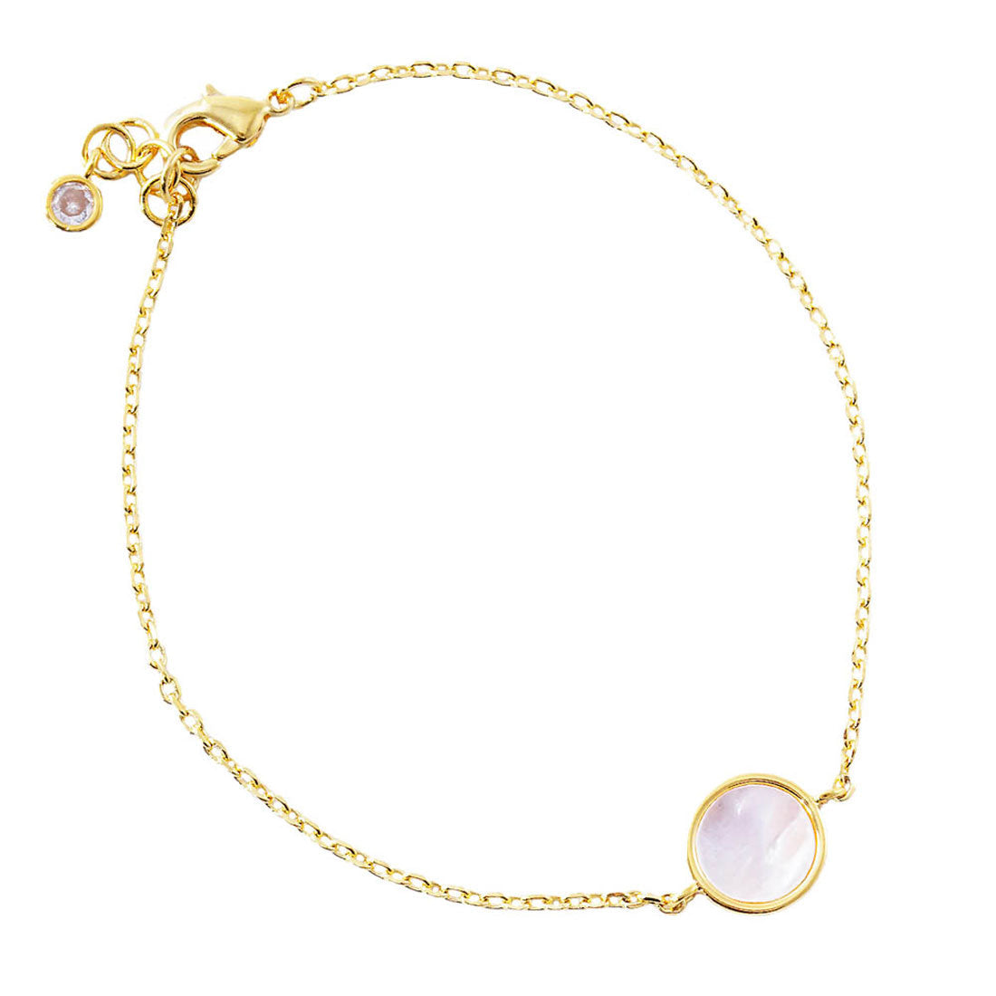 Gold Solid Gold Dipped Mother of Pearl Round Charm Bracelet, subtle sleek style, just what you need to update your wardrobe. Bring a little of the ocean to your daily look. Jewelry that fits your lifestyle. Perfect Birthday Gift, Anniversary Gift, Mother's Day Gift, Mom Gift, Thank you Gift, Just Because Gift, Daily Wear.