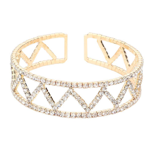 Gold Split Rhinestone Cuff Evening Bracelet, The split rhinestone cuff bracelet adds a sophisticated glow to any outfit. Stylish evening bracelet that is easy to put on, take off and comfortable to wear. Perfect jewelry gift to expand a woman's fashion wardrobe with a classic, timeless style. Awesome gift for birthday, Anniversary, Valentine’s Day or any special occasion.
