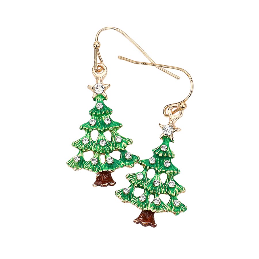 Gold Stunning Christmas Tree Dangle Earrings, Celebrate the holidays properly sporting the Christmas Tree Dangle Earrings. They will dangle on your earlobes & bring a smile to those who look at you. Christmas Tree dangle super cute and fashionable, lightweight and great for all-day wear! Gifts idea for Christmas, Thanksgiving, New Year, Anniversary Gift, Mother's Day Gift, Graduation Gift, Gift, Birthday and other special occasions.