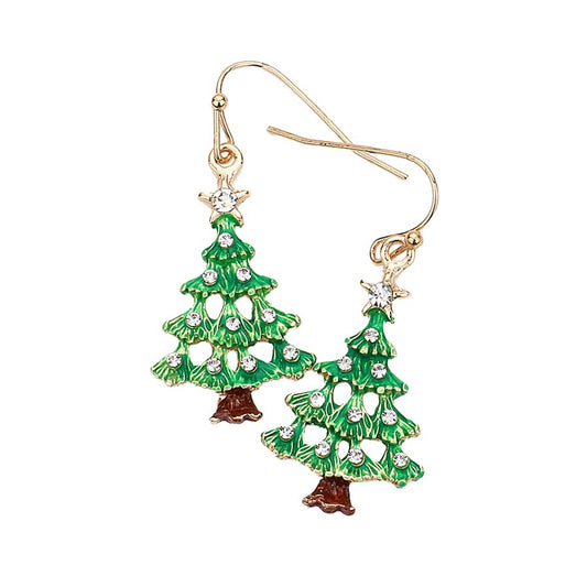 Gold Stunning Christmas Tree Dangle Earrings, Celebrate the holidays properly sporting the Christmas Tree Dangle Earrings. They will dangle on your earlobes & bring a smile to those who look at you. Christmas Tree dangle super cute and fashionable, lightweight and great for all-day wear! Gifts idea for Christmas, Thanksgiving, New Year, Anniversary Gift, Mother's Day Gift, Graduation Gift, Gift, Birthday and other special occasions.