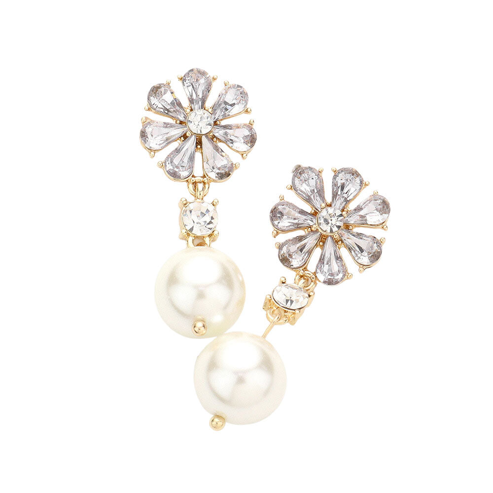 Gold Teardrop Cluster Flower Pearl Link Dangle Evening Earrings, the beautifully crafted design adds a glow to any outfit. which easily makes your events more enjoyable. These evening dangle earrings make you extra special on occasion. These teardrop cluster dangle earrings enhance your beauty and make you more attractive.