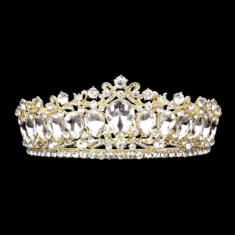 Gold Teardrop Stone Accented Crown Tiara, Add a magical touch to any women on her big day by wearing this sparkling tiara. She will be instantly transformed into a fairytale princess. A stunning teardrop stone tiara that can be a perfect bridal headpiece. Makes you more eye-catching in the crowd. This hair accessory is really beautiful, pretty, and lightweight. Show your royalty with this teardrop princess tiara.