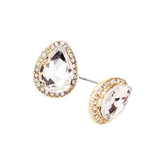 Gold Teardrop Stone Evening Stud Earrings, the perfect set of sparkling earrings, pair these glitzy studs with any ensemble for a polished & sophisticated look. Ideal for dates, job interview, night out, prom, wedding, sweet 16, Quinceanera, special day. Perfect Gift Birthday, Holiday, Christmas, Valentine's Day, Anniversary, Just Because gift. 