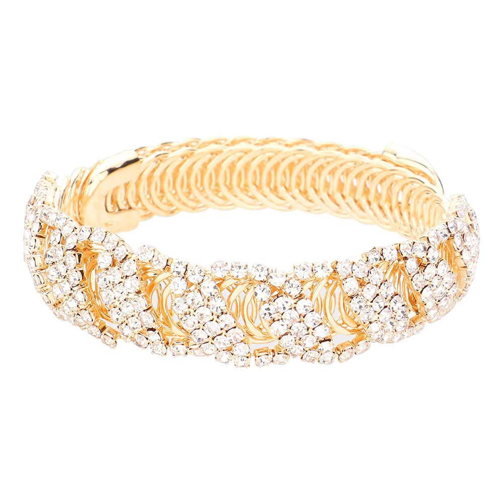 Gold Trendy CZ Stone Pave Evening Bracelet. These gorgeous stone pieces will show your class in any special occasion. The elegance of these stone goes unmatched, great for wearing at a party! Perfect jewelry to enhance your look. Awesome gift for birthday, Anniversary, Valentine’s Day or any special occasion.