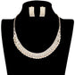 Gold Trendy Crystal Rhinestone Pave Collar Necklace Earring Set. Stunning jewellery sets suits any style and occasion wear over your favorite tops and dresses this season!  Adds the perfect accent to your wardrobe. A timeless treasure designed to accent the neckline adds a gorgeous stylish glow to any outfit style, jewelry that fits your lifestyle! This piece is versatile and goes with practically anything! Fabulous gift, ideal for your loved one or yourself.