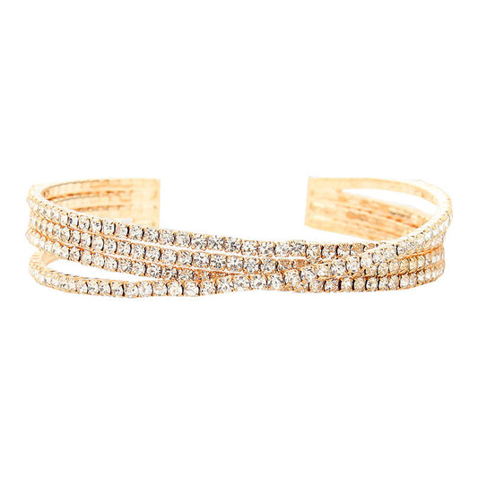 Gold Trendy Fashionable Rhinestone Crisscross Cuff Bracelet, Get ready with these Cuff Bracelet, put on a pop of color to complete your ensemble. Perfect for adding just the right amount of shimmer & shine and a touch of class to special events. Perfect Birthday Gift, Anniversary Gift, Mother's Day Gift, Graduation Gift.