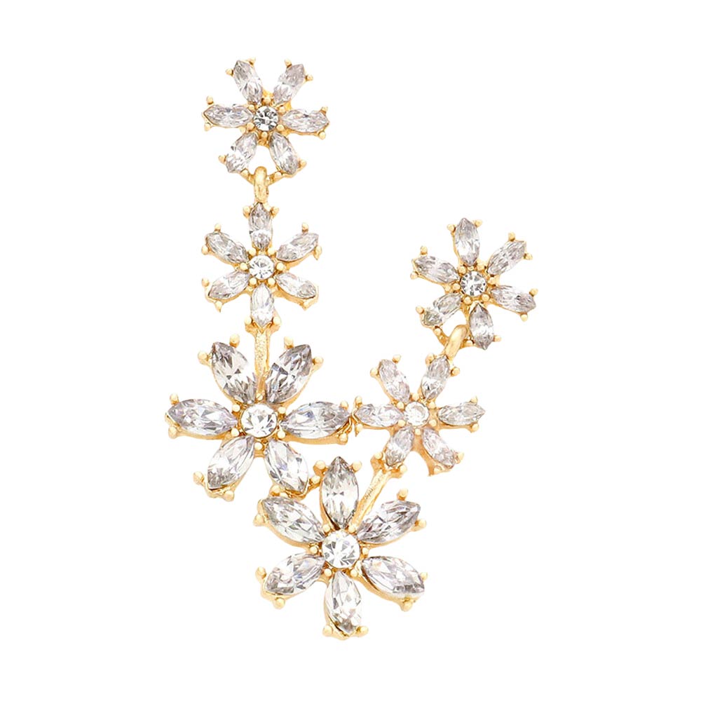 Gold Triple Flower Link Dangle Evening Earrings, are beautifully decorated to dangle on your earlobes on special occasions for making you stand out from the crowd. Wear these flower evening earrings to show your unique yet attractive & beautiful choice. Coordinate these flower & leaf-themed evening earrings with any special outfit to draw everyone's attention. Perfect jewelry gift to expand a woman's fashion wardrobe with a modern, on-trend style.