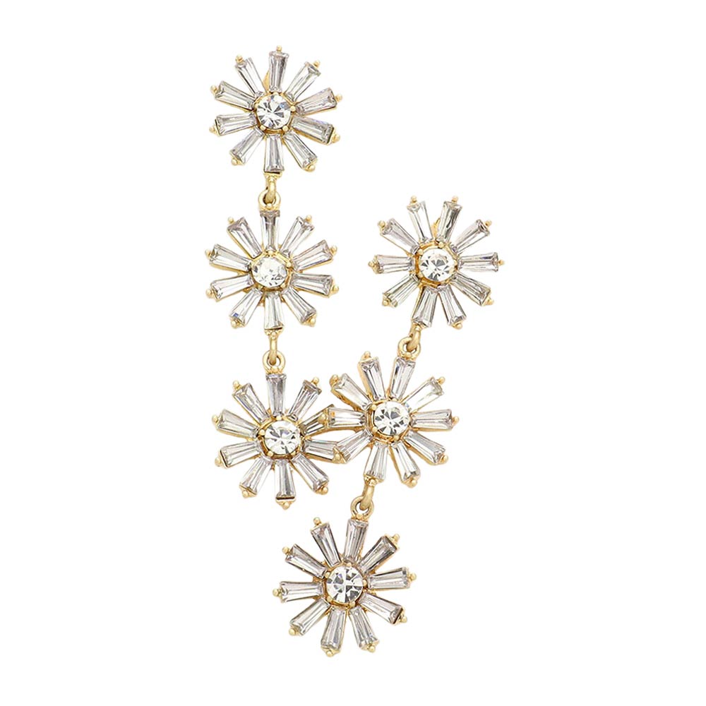 Gold Triple Flower Link Dangle Evening Earrings, are beautifully decorated to dangle on your earlobes on special occasions for making you stand out from the crowd. Wear these flower evening earrings to show your unique yet attractive & beautiful choice. Coordinate these flower & leaf-themed evening earrings with any special outfit to draw everyone's attention. Perfect jewelry gift to expand a woman's fashion wardrobe with a modern, on-trend style.