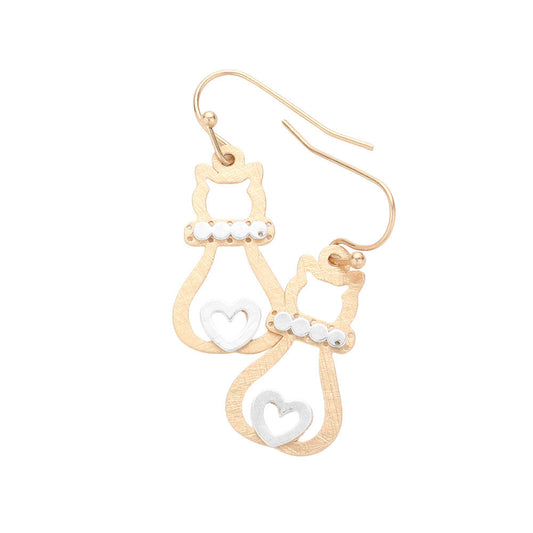 Gold Two Tone Two Tone Metal Cat Dangle Earrings, are beautifully designed Cat Earrings that dangle on your earlobes with a perfect glow to make you stand out and show your unique and beautiful look everywhere. These are Perfect gifts for weddings, birthdays, Mother’s Day, anniversaries, holidays, Valentine’s Day, or any occasion.