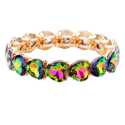 Gold Vitrail Heart Crystal Stretch Evening Bracelet, get ready with these crystal stretch Bracelets to receive the best compliments on any special occasion. Put on a pop of color to complete your ensemble and make you stand out on special occasions. Perfect for adding just the right amount of shimmer & shine and a touch of class to special events.