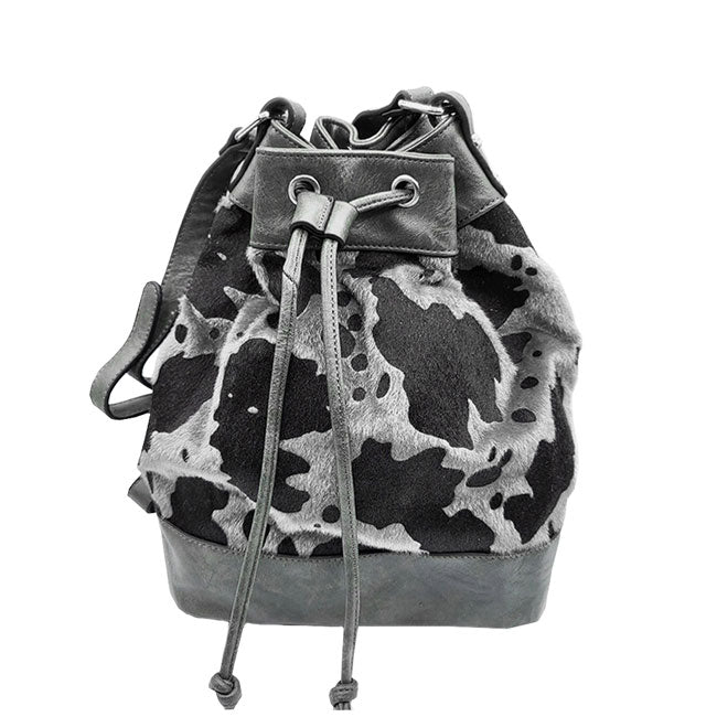 Gray Adjustable Cow Patterned Faux Leather Drawstring Crossbody Bag. Look like the ultimate fashionista carrying this small quilted bag! It will be your new favorite accessory. Easy to carry specially lightweight ideal for a night out on the town.  Perfect Gift for Birthday, Holiday, Christmas, New Years, Anniversary.