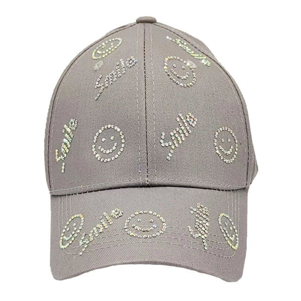 Gray Bling Smile Message Smile Face Patterned Baseball Cap, show your trendy side with this smile themed baseball cap Make You More Attractive And Charming Among The Crowd. Have fun and look Stylish. Great for covering up when you are having a bad hair day and still looking cool. Perfect for protecting you from the sun, rain, wind, snow on outdoor activities and You Protect Your Skin From Harmful Uv Rays And Keep Your Hair Away From Your Face And Eyes.