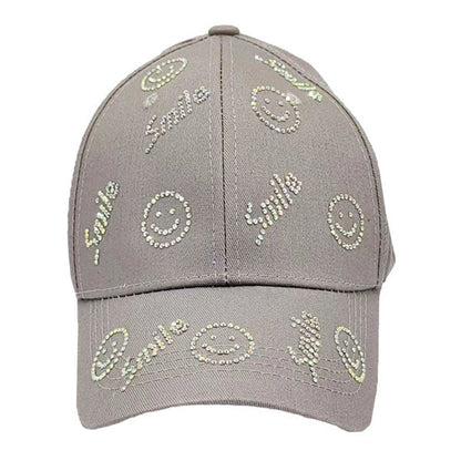 Gray Bling Smile Message Smile Face Patterned Baseball Cap, show your trendy side with this smile themed baseball cap Make You More Attractive And Charming Among The Crowd. Have fun and look Stylish. Great for covering up when you are having a bad hair day and still looking cool. Perfect for protecting you from the sun, rain, wind, snow on outdoor activities and You Protect Your Skin From Harmful Uv Rays And Keep Your Hair Away From Your Face And Eyes.