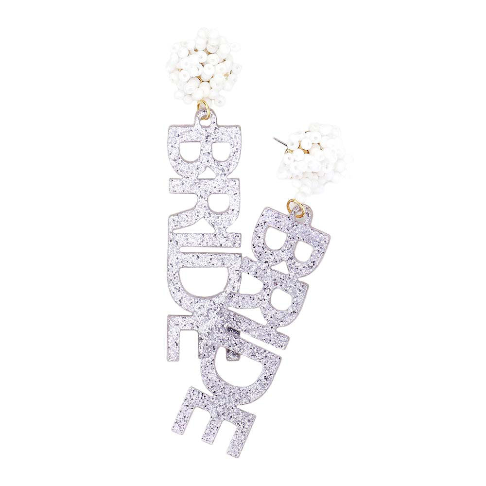 Gray Bride Glittered Message Dangle Earrings, put on a pop of color to complete your ensemble. Perfect for adding just the right amount of shimmer & shine and a touch of class to special events. Perfect Birthday Gift, Anniversary Gift, Mother's Day Gift, Thank you Gift.