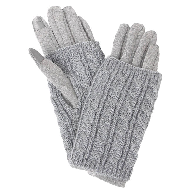 Gray Cable Knit Winter One Size Smart 3 In 1 Gloves. Before running out the door into the cool air, you’ll want to reach for these toasty gloves to keep your hands incredibly warm. Accessorize the fun way with these gloves, it's the autumnal touch you need to finish your outfit in style. Awesome winter gift accessory!