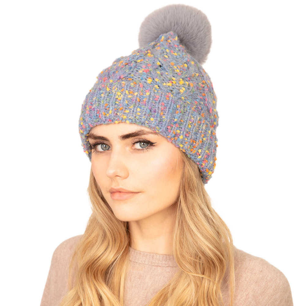 Gray Confetti Cable Knit Pom Pom Beanie Warm Winter Hat; reach for this classic toasty hat to keep you nice n warm in the chilly winter weather, the wintry touch finish to your outfit. Perfect Gift Birthday, Christmas, Holiday, Anniversary, Stocking Stuffer, Secret Santa, Valentine's Day, Loved One, BFF