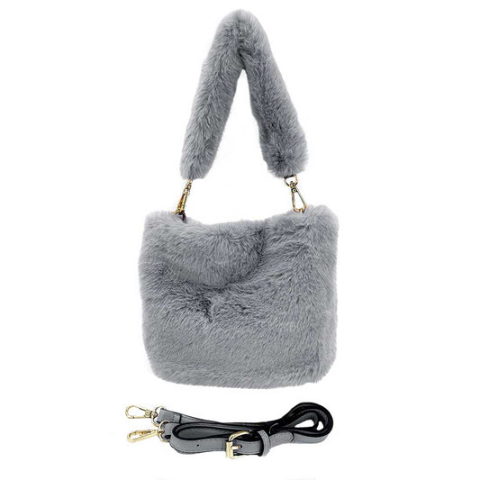 Gray  Fashionable Solid Faux Fur Tote Crossbody Bag, this cute and attractive crossbody bag is awesome to show your trendy choice that will make you stand out. It gives you the best support for carrying the handy stuff. Have fun and look stylish with this beautiful crossbody bag that will amp up your attire surely. It's versatile enough for wearing straight through the week. Perfectly lightweight to carry around all day.