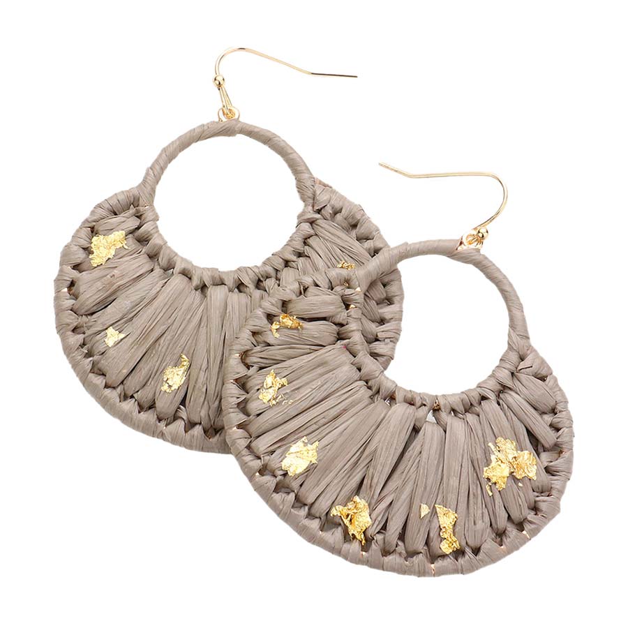 Gray Gold Paint Splash Raffia Wrapped Dangle Earrings, enhance your attire with these beautiful raffia-wrapped dangle earrings to show off your fun trendsetting style. It can be worn with any daily wear such as shirts, dresses, T-shirts, etc. These dangle earrings will garner compliments all day long. Whether day or night, on vacation, or on a date, whether you're wearing a dress or a coat, these earrings will make you look more glamorous and beautiful.