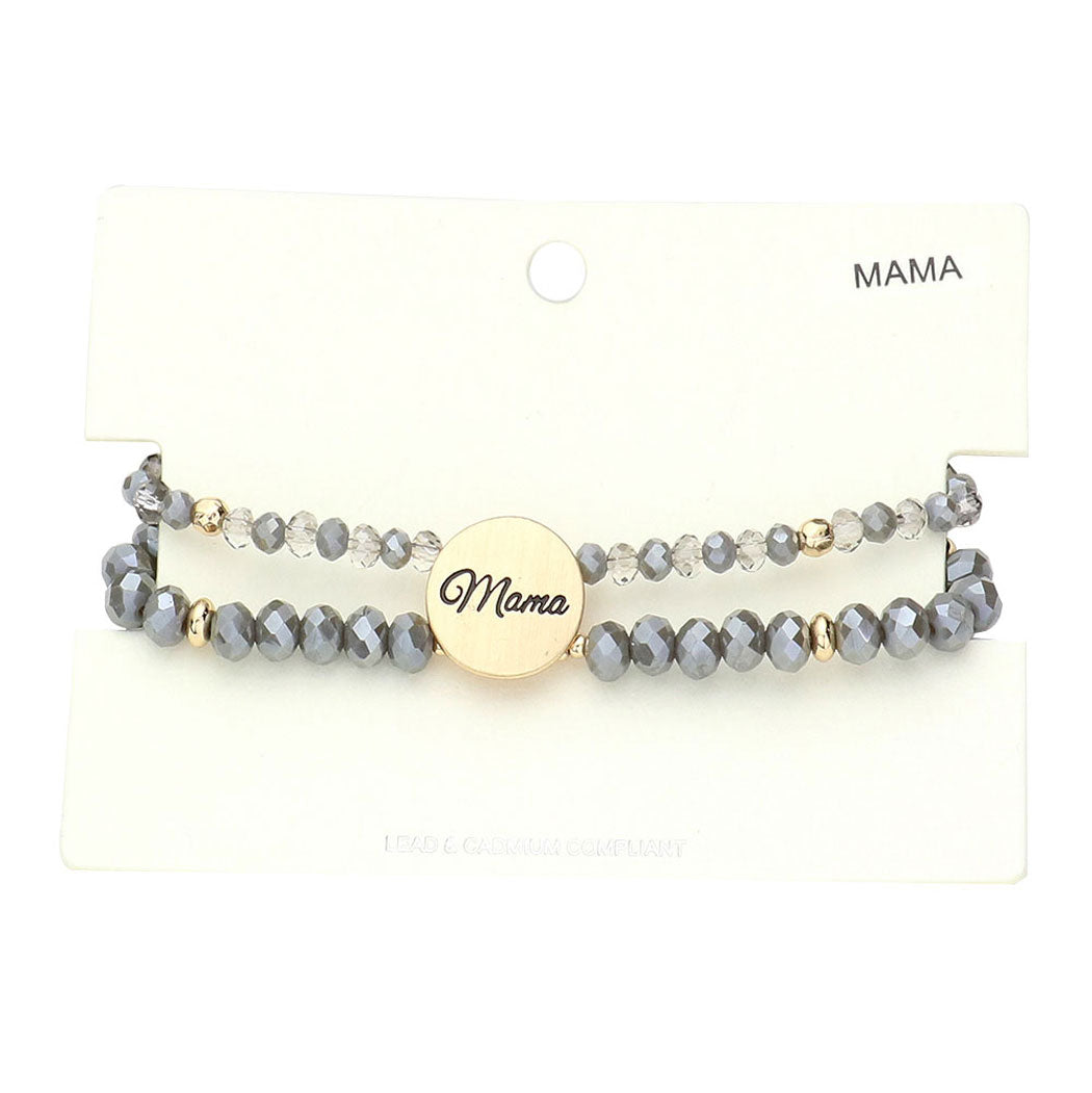 Gray Mama Metal Disc Message Charm Faceted Beaded Stretch Bracelet, these Charm Faceted Beaded Stretch bracelets can light up any outfit, and make you feel absolutely flawless. Fabulous fashion and sleek style adds a pop of pretty color to your attire. Make your mother feel special by giving this Mama Metal bracelet as a gift and expressing your love for your mother on this Mother's Day. 