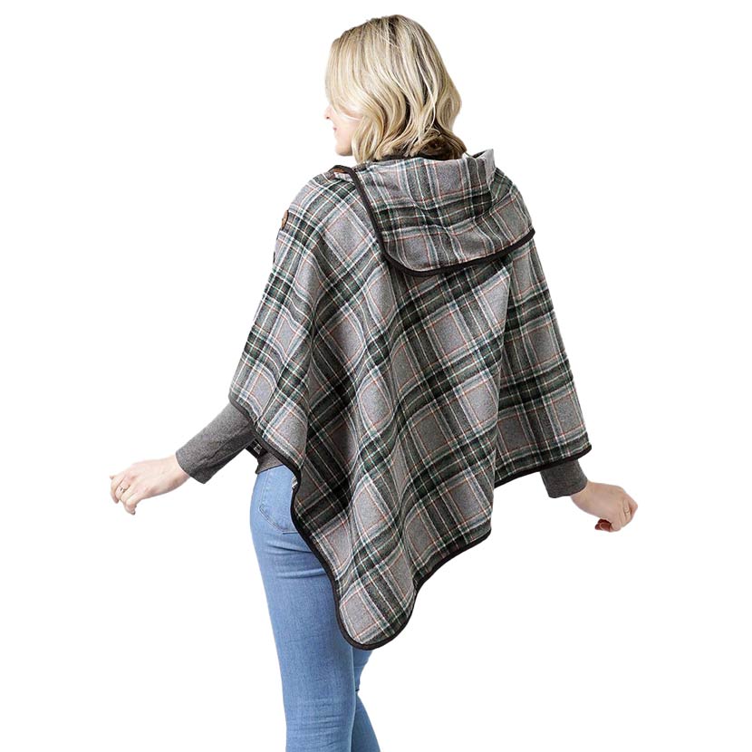 Gray Plaid Check Pattern Poncho With Button, is a beautifully designed and gorgeous looking one size poncho. The buttons and color variation make it more unique in style and give you better comfort than the regular one. You can throw it on over so many pieces elevating any casual outfit! Fashionable and eye-catcher wear that will quickly become one of your favorite accessories. A beautiful gift idea!