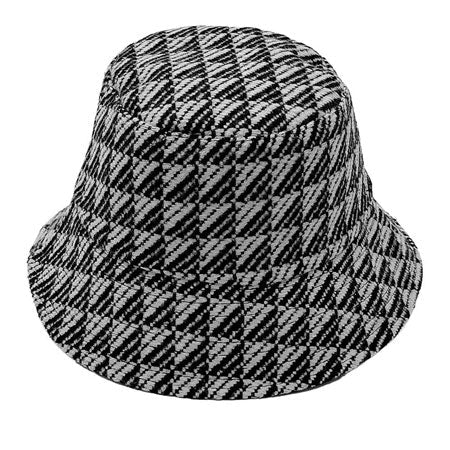 Gray Polyester Geometric Patterned Bucket Hat, this bucket hat doubles as a rain hat and is snug on the head and stays on well. It will work well to keep the rain off the head and out of the eyes and also the back of the neck. Wear it to lend a modern liveliness above a raincoat on trans-seasonal days in the city.