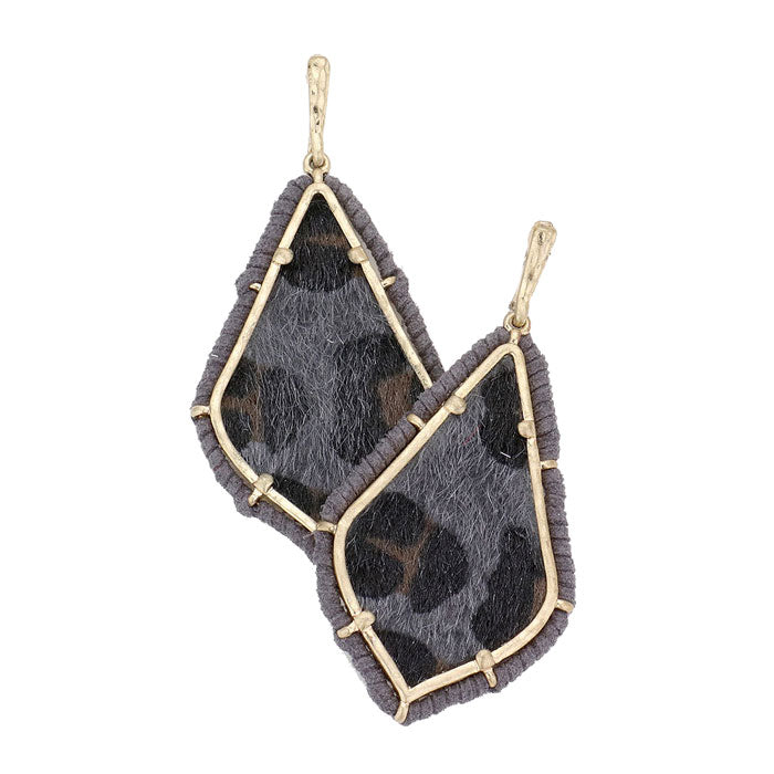 Gray Post Back Leopard Patterned Petal Dangle Earrings. Beautifully crafted design adds a gorgeous glow to any outfit. Jewelry that fits your lifestyle! Perfect Birthday Gift, Anniversary Gift, Mother's Day Gift, Anniversary Gift, Graduation Gift, Prom Jewelry, Just Because Gift, Thank you Gift.