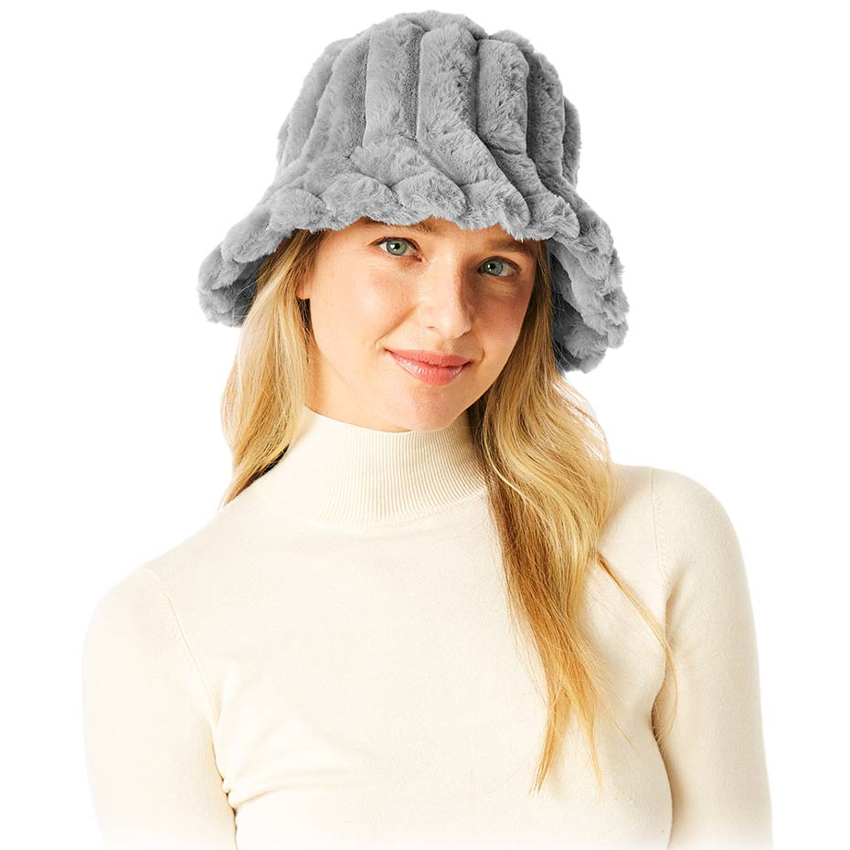 Gray Soft Faux Fur Bucket Hat, show your trendy side with this Faux Fur Bucket Hat. Adds a great accent to your wardrobe. This elegant, timeless & classic Bucket Hat looks fashionable. Perfect for a bad hair day, or simply casual everyday wear.  Accessorize the fun way with this Solid bucket hat. It's the autumnal touch you need to finish your outfit in style. Awesome winter gift accessory for that fashionable on-trend friend.