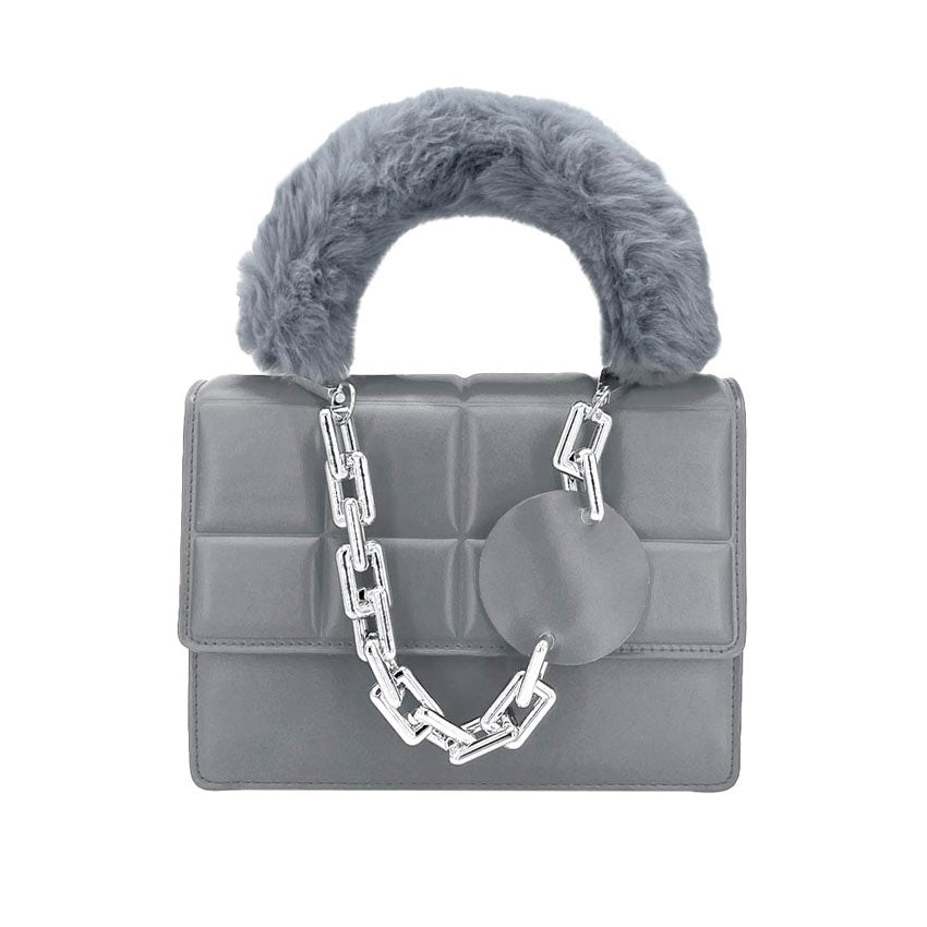 Gray Solid Faux Fur Handle Tote Crossbody Bag, this cute and attractive crossbody bag is awesome to show your trendy choice that will make you stand out. It gives you the best support for carrying the handy stuff. Have fun and look stylish with this beautiful crossbody bag that will amp up your attire surely. It's versatile enough for wearing with any outfit. Perfectly lightweight to carry around all day. Perfect Birthday Gift, Anniversary Gift, Mother's Day Gift, Graduation Gift, or Valentine's Day Gift.