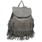 Gray Stylish Vegan Leather Fringe Backpack, is a high-quality vegan leather fringe backpack that enriches your fashion and represent your trendy choice. Wherever you go for travelling, tour, day out, picnic etc, it's the best accessory for carrying all necessary stuff in one place conveniently to be hands-free. It's highly durable, large size and nicely designed with fringe that drags out the real beauty. One will be able to carry through the whole day that a student needs the most.