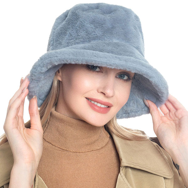 Gray Trendy & Fashionable Winter Faux Fur Solid Bucket Hat. Before running out the door into the cool air, you’ll want to reach for this toasty beanie to keep you incredibly warm. Accessorize the fun way with this beanie hat, it's the autumnal touch you need to finish your outfit in style. Awesome winter gift accessory!