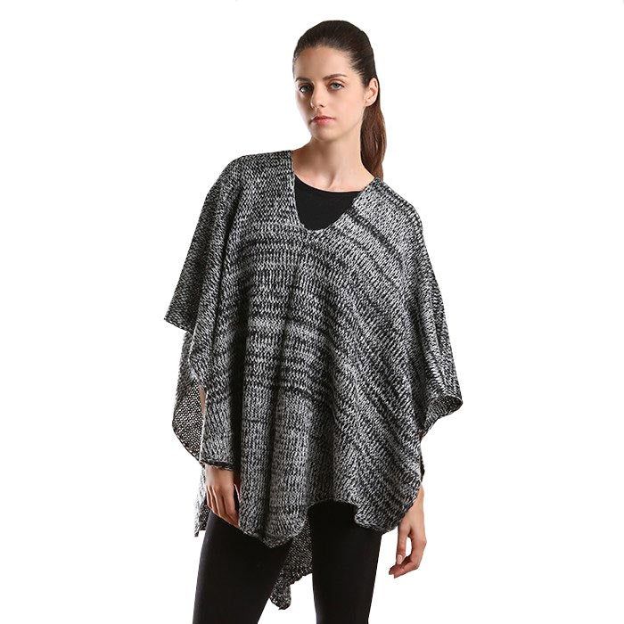 Gray Two tone knit V- neck poncho, the top is made of soft and breathable material. It keeps you absolutely warm and stylish at the same time! Easy to pair with so many tops. Suitable for Weekend, Work, Holiday, Beach, Party, Club, Night, Evening, Date, Casual and Other Occasions in Spring, Summer, and Autumn. Throw it on over so many pieces elevating any casual outfit! Perfect Gift for Wife, Mom, Birthday, Holiday, Anniversary, Fun Night Out.