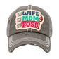 Gray Wife Mom Boss Vintage Baseball Cap. Fun cool vintage cap perfect for who is in charge of the home, it is an adorable baseball cap that has a vintage look, giving it that lovely appearance. These stylish vintage caps all feature catchy message themes that are sure to grab some attention. The perfect gift for all occasions! These baseballs are available in a wide variety of designs. Whether you're looking for a holiday present, birthday present, or just something cool to wear, this hat is for you.