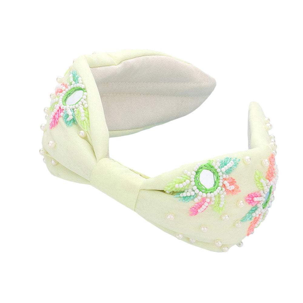 Green Beaded Mirror Flower Knot Burnout Headband, create a natural & beautiful look while perfectly matching your color with the easy-to-use beaded burnout headband. Push your hair back and spice up any plain outfit with this flower knot headband! Be the ultimate trendsetter & be prepared to receive compliments wearing this chic headband with all your stylish outfits!