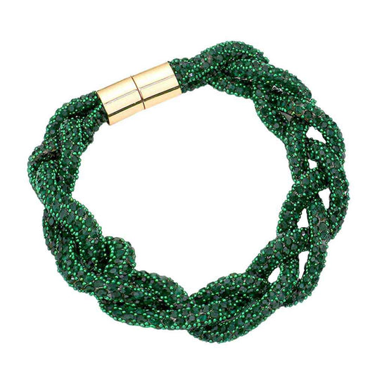 Green Bling Braided Magnetic Bracelet, Glam up your look with this Magnetic bracelet featuring an alluring braided mesh design and high polish finish for extra sheen. The magnet clasp keeps the bracelet secure on your wrist and makes it easy to wear and take off. This wide braided bracelet works well as a statement jewelry piece. Awesome gift for birthday, Anniversary, Valentine’s Day or any special occasion.