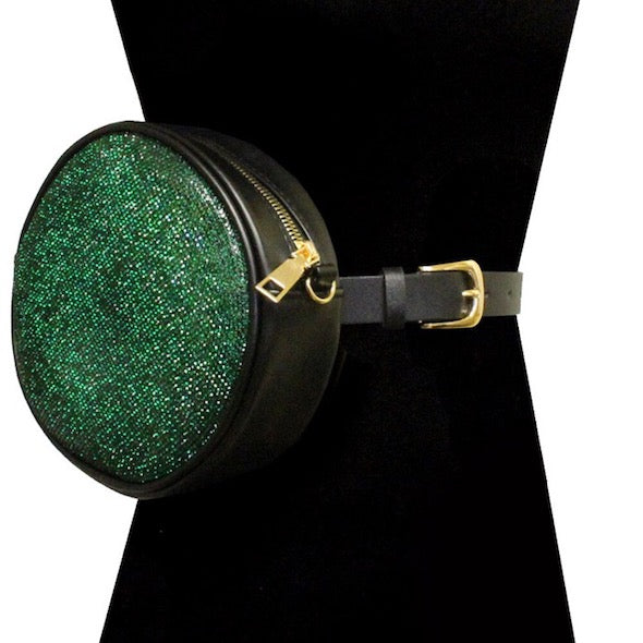 Green Rhinestone Pave Bling Round Clutch Crossbody Chain Belt Bag Fanny Pack, look like the ultimate fashionista when carrying this small chic bag, great for when you need something small to carry or drop in the bag. Perfect Birthday Gift, Valentine's Day Gift, Anniversary Gift, Love You Gift, Mother's Day Gift, Thank you Gift