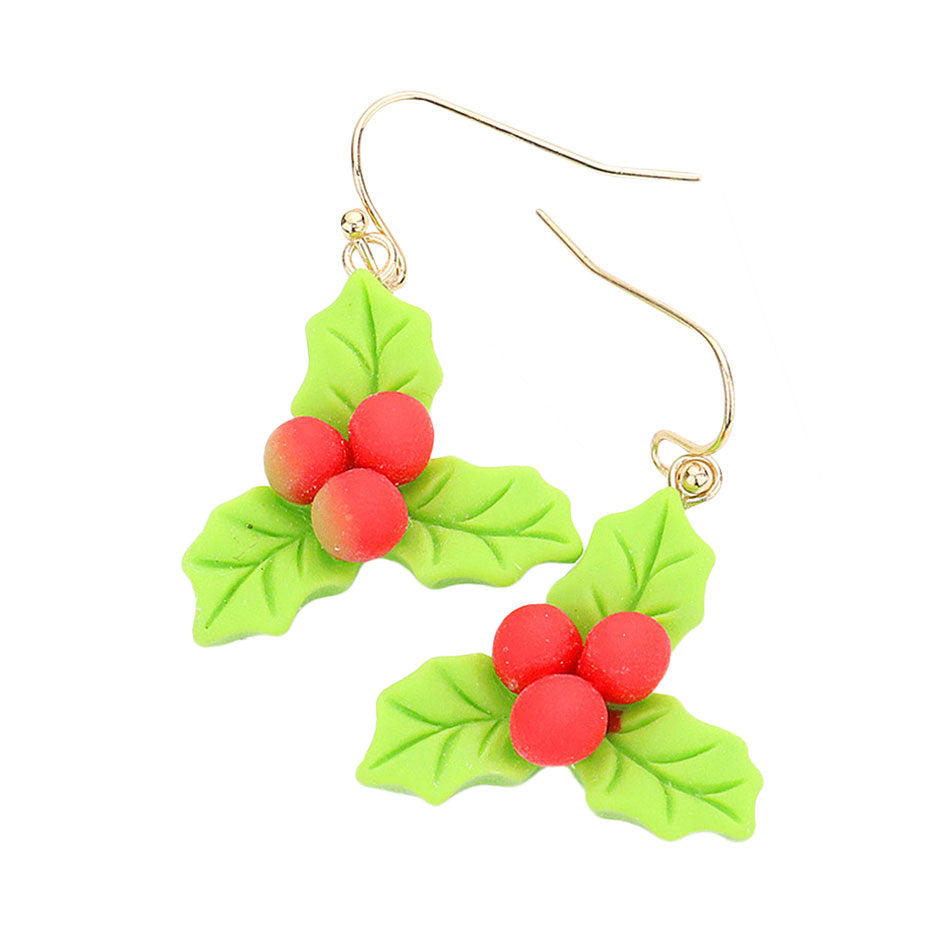 Green Christmas holly Polymer Clay Dangle Earrings, Show your spirit with these fantastic holly Polymer dangle Earrings! Throw these on for all your Christmas parties and instantly transition your outfit into a festive look. These make a great gift for someone who loves the magic of Christmas! Great gifts for Christmas, Thanksgiving ,New Year and Birthday. 