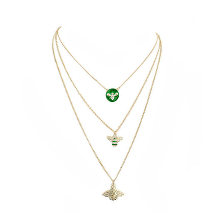 Green Enamel Rhinestone Embellished Honey Bee Pendant Triple Layered Necklace, Get ready with these Pendant Triple Layered Necklace, put on a pop of color to complete your ensemble. Perfect for adding just the right amount of shimmer & shine. Perfect Birthday Gift, Anniversary Gift, Mother's Day Gift, Graduation Gift.