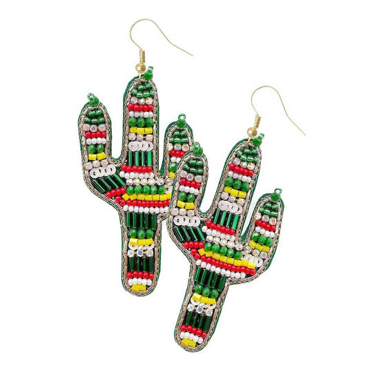 Green Felt Back Multi Beaded Cactus Dangle Earrings. Take your love for statement accessorizing to a new level of affection with these Multi beaded cactus earrings! Highlight your appearance, grasp everyone's eye in your party. Perfect gift on Christmas, Valentine's Day, Anniversaries as well as birthday for your beloved ones.