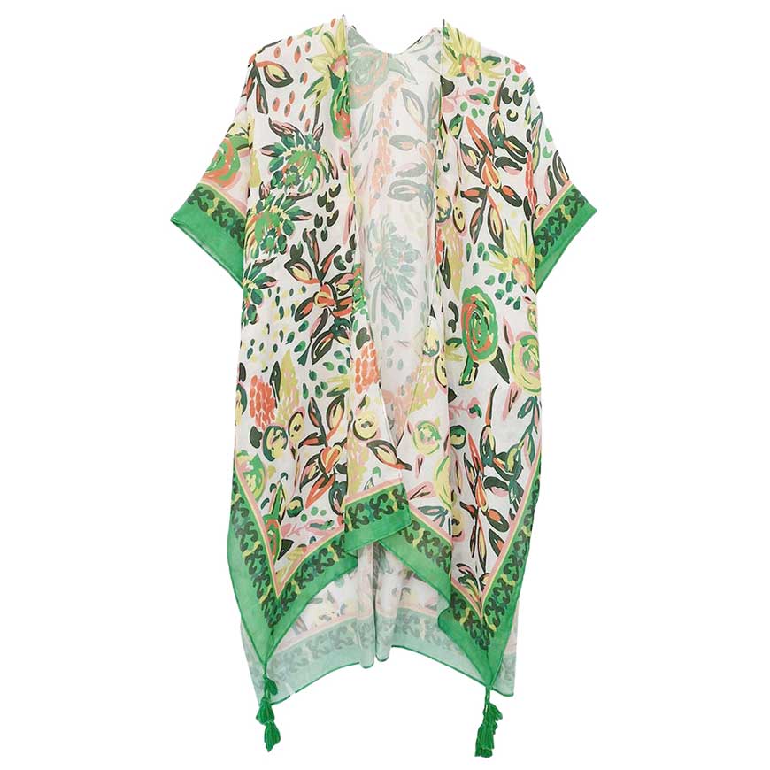 Green Floral Patterned Cover Up Kimono Poncho, this timeless floral patterned cover-up kimono poncho is Soft, Lightweight, and breathable fabric, close to the skin, and comfortable to Wear. sophisticated, flattering, and cozy. look perfectly breezy and laid-back as you head to the beach. A fashionable eye-catcher will quickly become one of your favorite accessories.