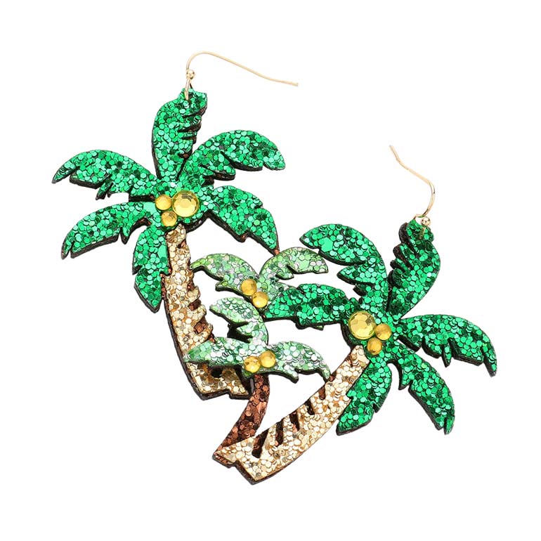 Green Glittered Palm Tree Dangle Earrings, are beautifully designed on a palm tree theme to put on a pop of color and complete your ensemble. Perfect gift for Anniversaries, birthdays, Graduation, Palm Tree lovers persons, etc. Show off your trendy choice & perfect combination with these beautiful earrings.