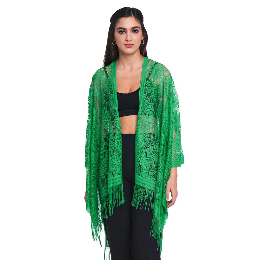 Green Leaf Lace Cover Up Kimono Poncho, an attractive pearl embellished Poncho that is made of soft and breathable material, amps up your beauty with a perfect attraction everywhere. Its eye-catchy design makes you stand out every time. Perfect Gift for Wife, Mom, lover, and care for their Birthday, Fun Night Out, etc.
