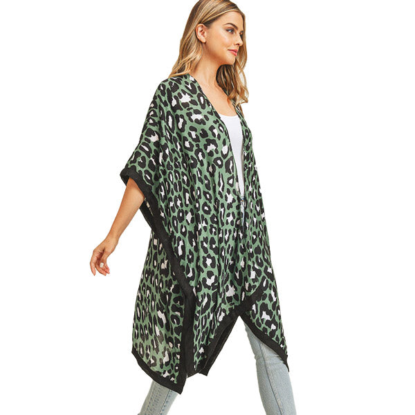 Leopard Pattern Print Kimono Poncho Cover Up