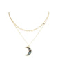 Green Metal Star Station Druzy Crescent Moon Pendant Double Layered Necklace. Beautifully crafted design adds a gorgeous glow to any outfit. Jewelry that fits your lifestyle! Perfect Birthday Gift, Anniversary Gift, Mother's Day Gift, Anniversary Gift, Graduation Gift, Prom Jewelry, Just Because Gift, Thank you Gift.