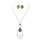 Green Oval Glass Crystal Triple Abstract Hoop Necklace with earrings set; exquisite beautifully crafted charms add a gorgeous glow to any outfit. Perfect Birthday Gift, Anniversary Gift, Mother's Day Gift, Anniversary Gift, Graduation Gift, Prom Jewelry, Just Because Gift, Thank you Gift, Keepsake Gift, Mom Gift