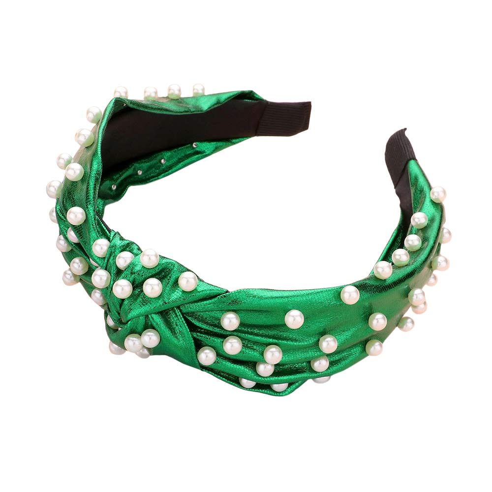 Green Pearl Embellished Burnout Knot Headband, the combination of pearl sewn on a knot headband will make you feel glamorous. Be ready to receive compliments. Be the ultimate trendsetter wearing this knotted headband with all your stylish outfits! Exquisite enough to use on the wedding day. 
