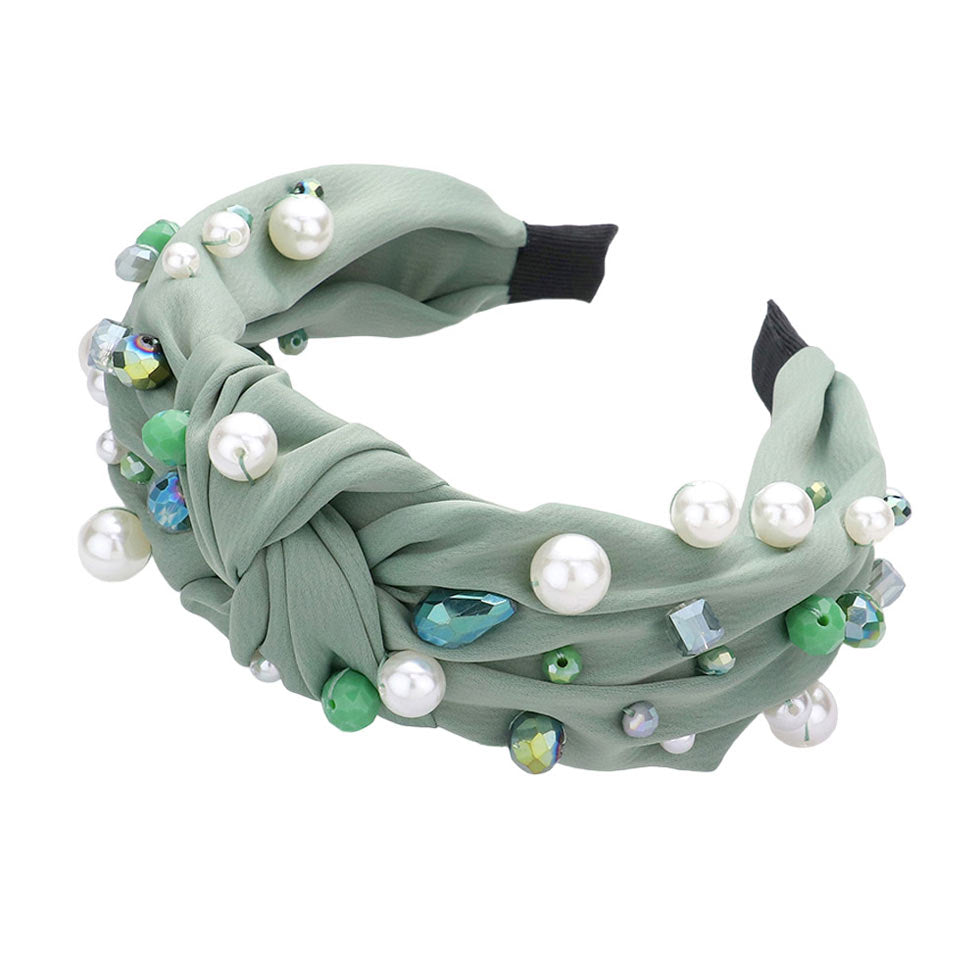 Green Pearl Multi Bead Embellished Knot Burnout Headband, create a beautiful look while perfectly matching your color with the easy-to-use pearl multi bead knot burnout headband. These are beautifully designed on a knot and pearl theme to put on a pop of color and complete your ensemble.