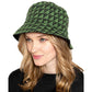 Green Polyester Geometric Patterned Bucket Hat, this bucket hat doubles as a rain hat and is snug on the head and stays on well. It will work well to keep the rain off the head and out of the eyes and also the back of the neck. Wear it to lend a modern liveliness above a raincoat on trans-seasonal days in the city.